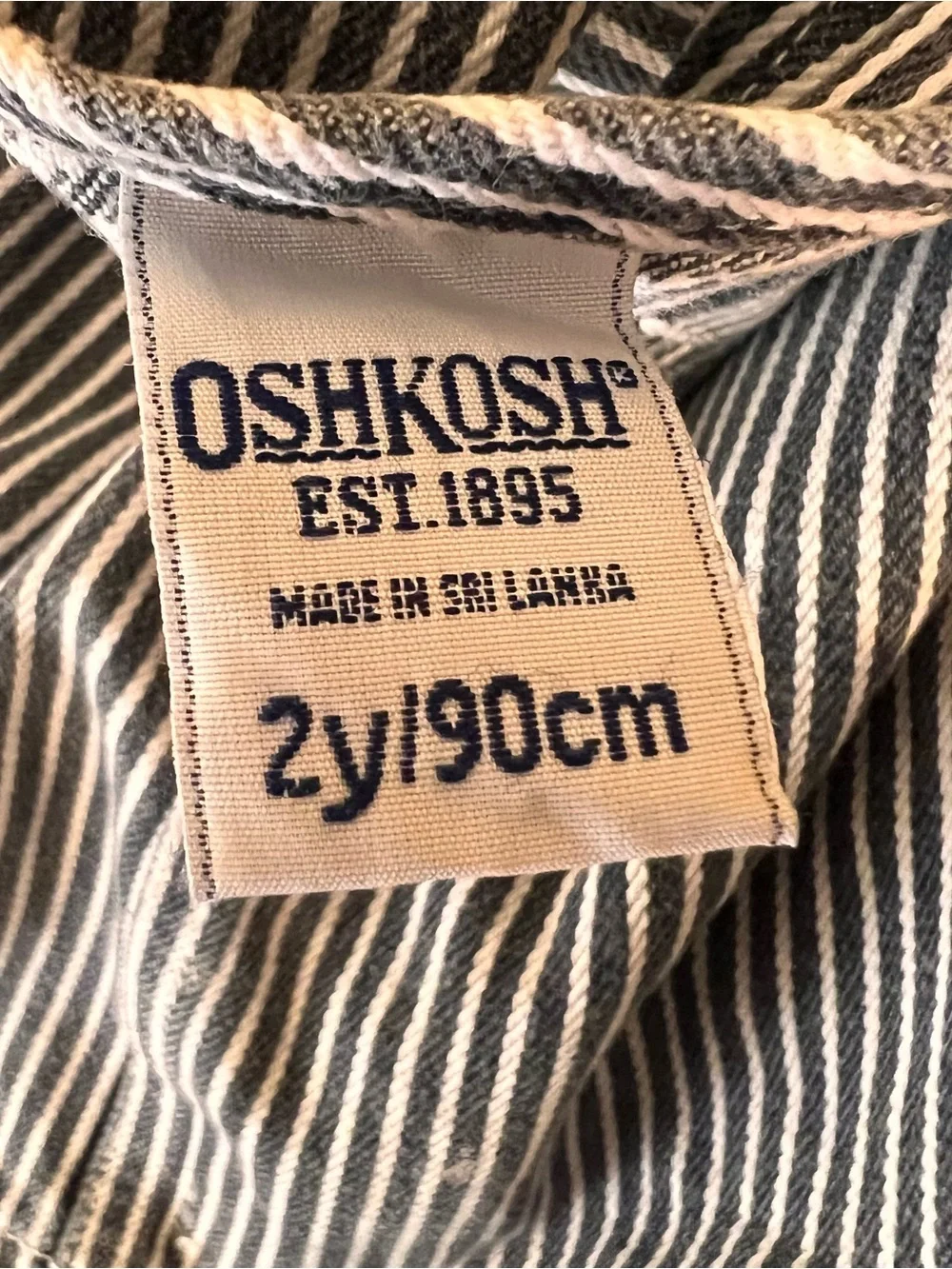 Vintage OshKosh B'gosh Gray Stripe Denim Overall Dress Girls Toddler 2Y EUC